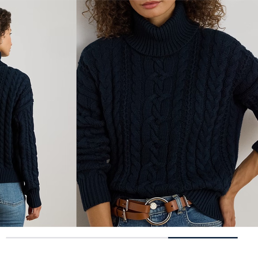 Ralph Lauren women Navy Cable Knit Turtleneck Sweater. NWT Size S